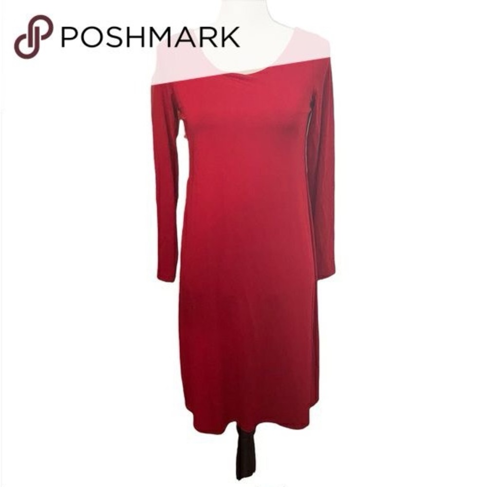 NWT Eileen Fisher Red Ballet Neck Viscose Jersey Dress
